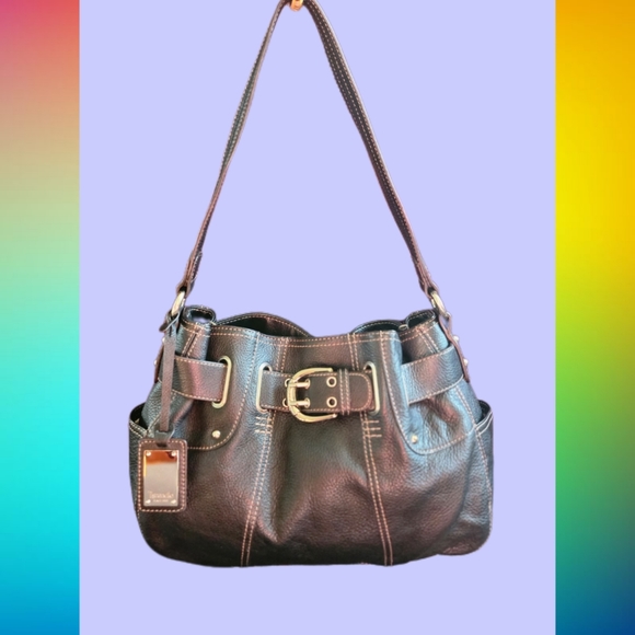 TIGNANELLO BLACK PEBBLE GRAIN LEATHER BELTED ORGANIZER HOBO BAG - Picture 10 of 11